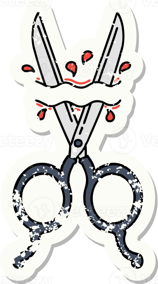 distressed sticker tattoo in traditional style of barber scissors png