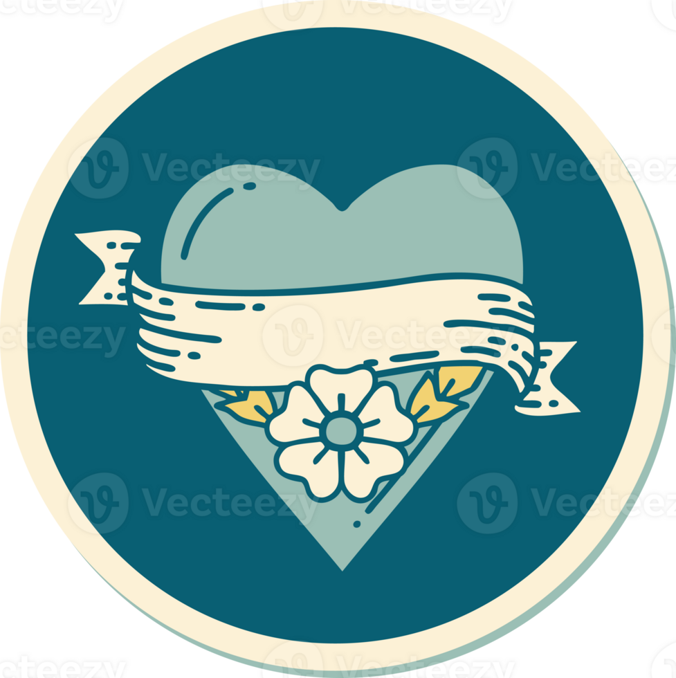 sticker of tattoo in traditional style of a heart flower and banner png