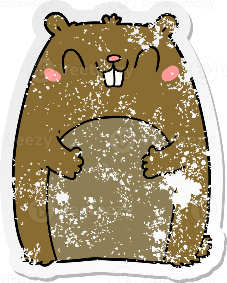 distressed sticker of a cartoon happy gopher png