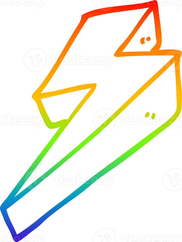 rainbow gradient line drawing of a cartoon thunder bolts png