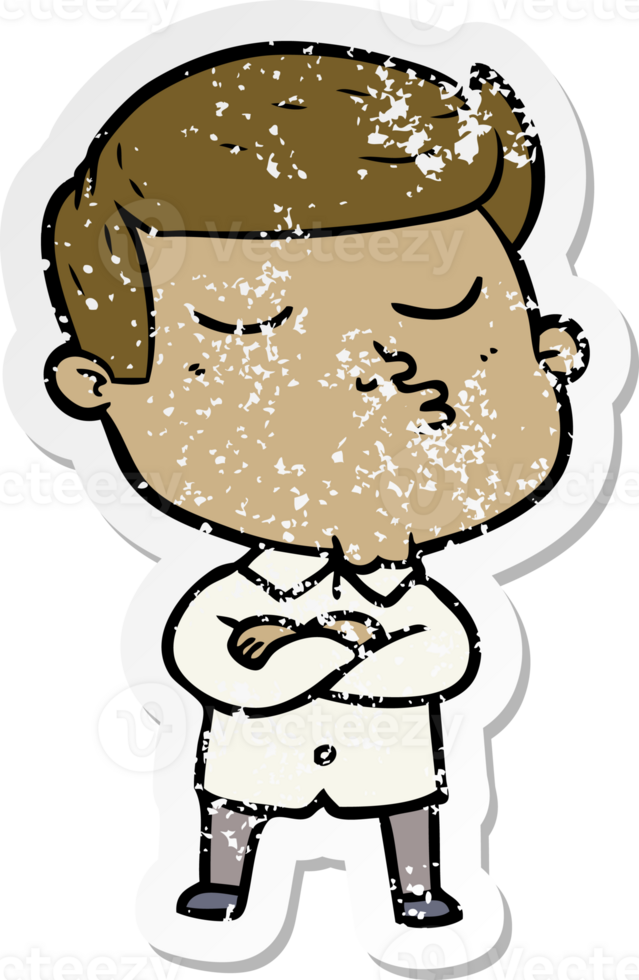 distressed sticker of a cartoon model guy pouting png