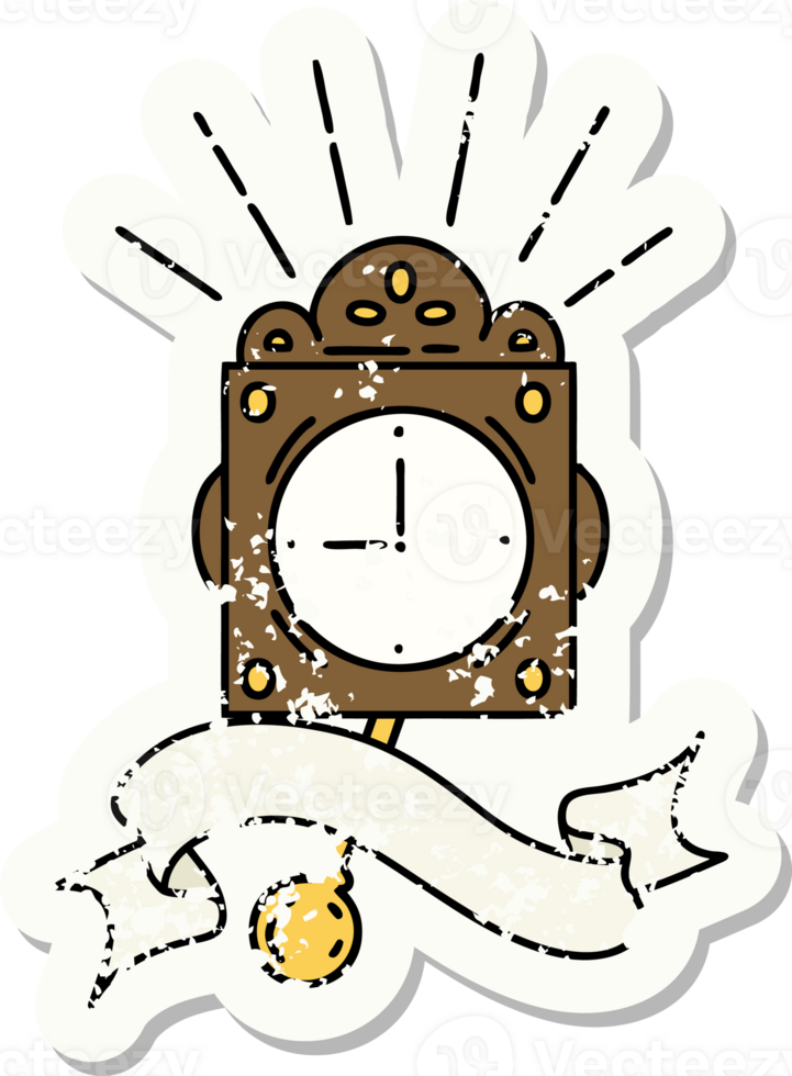worn old sticker of a tattoo style ticking clock png