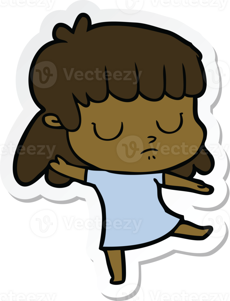 sticker of a cartoon indifferent woman dancing png