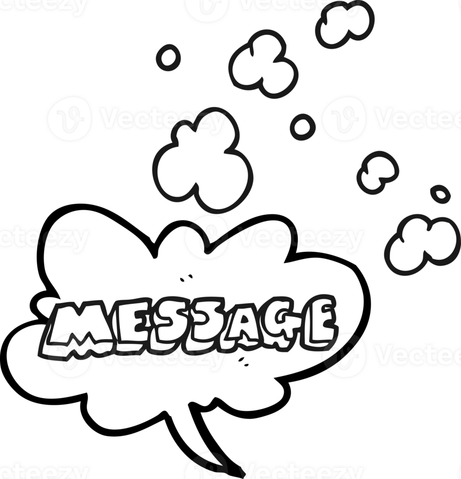 hand drawn black and white cartoon message text png