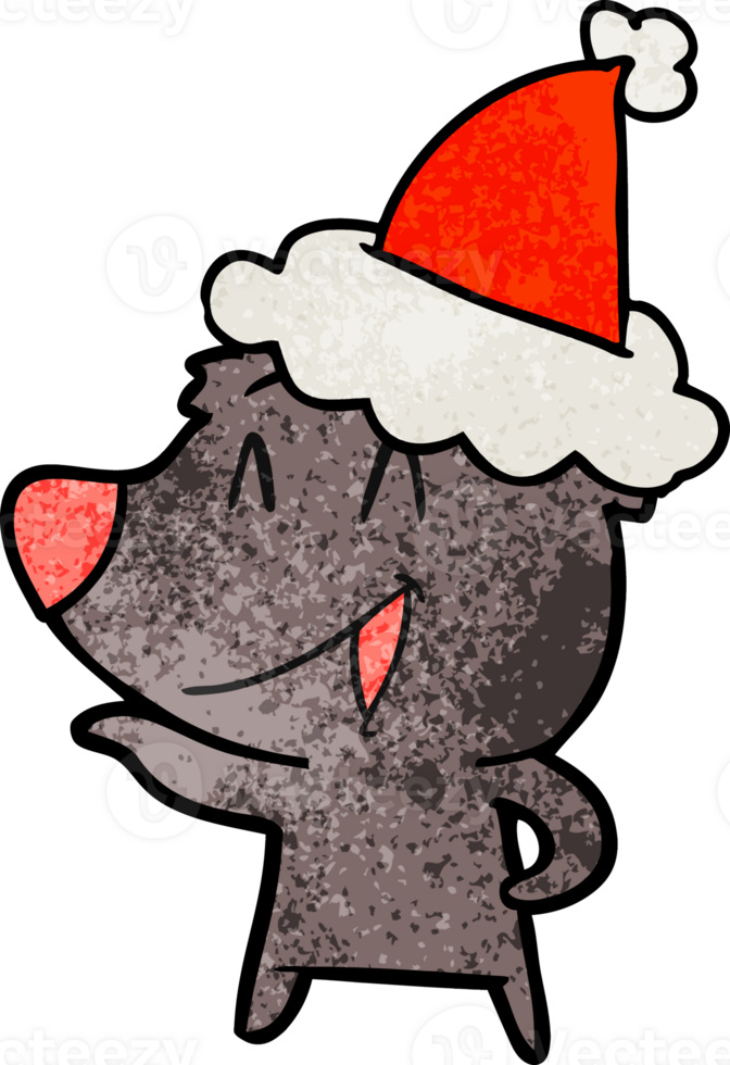 laughing bear hand drawn textured cartoon of a wearing santa hat png