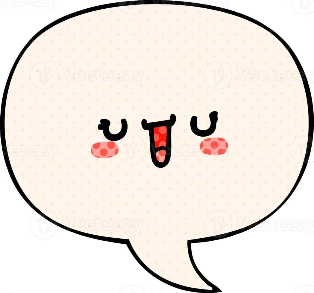 happy cartoon face with speech bubble in comic book style png