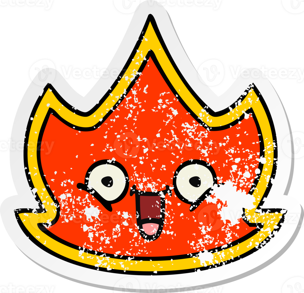 distressed sticker of a cute cartoon fire png