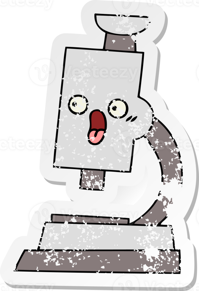 distressed sticker of a cute cartoon microscope png