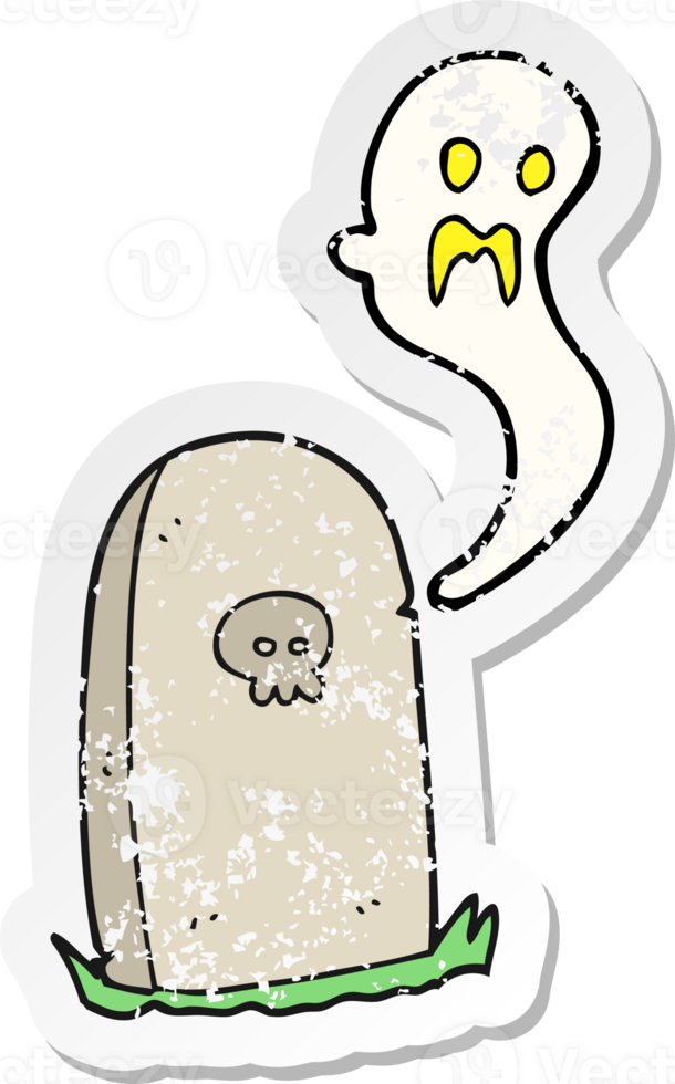 retro distressed sticker of a cartoon ghost rising from grave png
