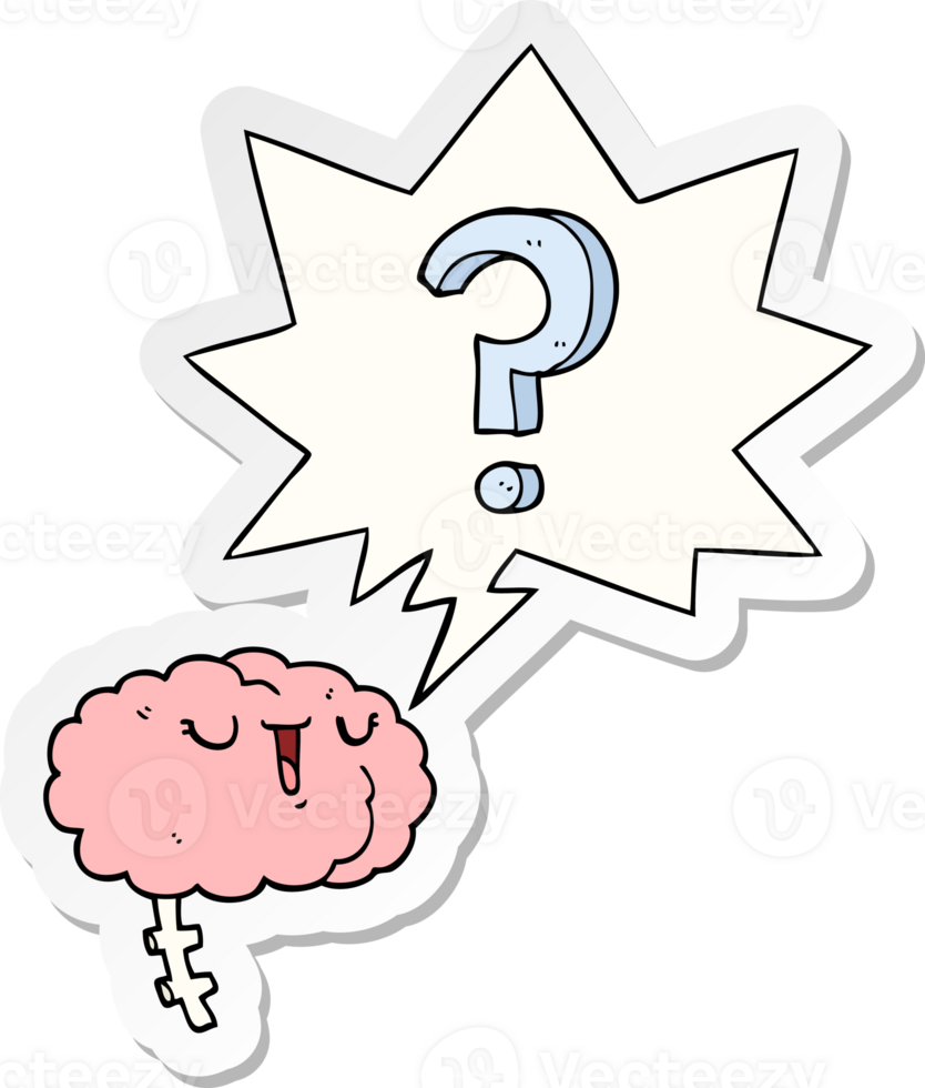 cartoon curious brain with speech bubble sticker png