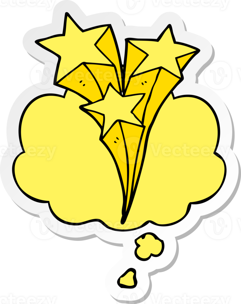 cartoon shooting stars with thought bubble as a printed sticker png