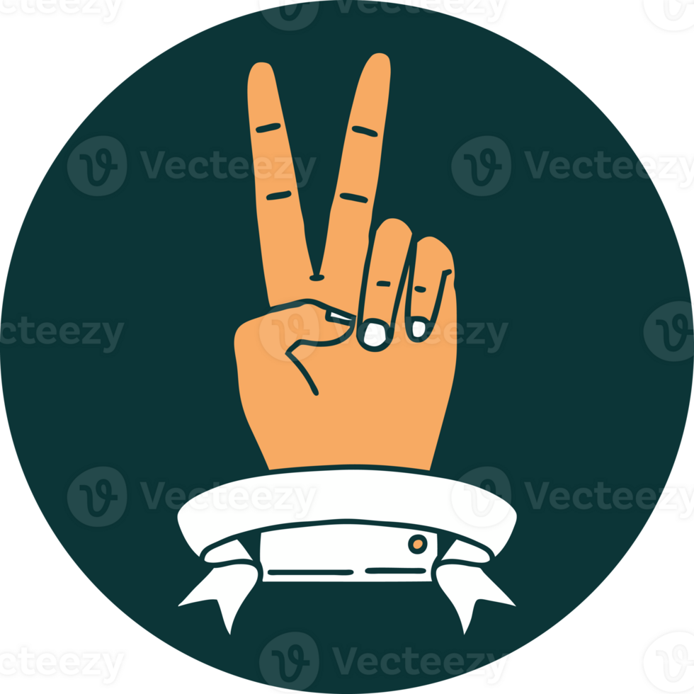 icon of peace two finger hand gesture with banner png