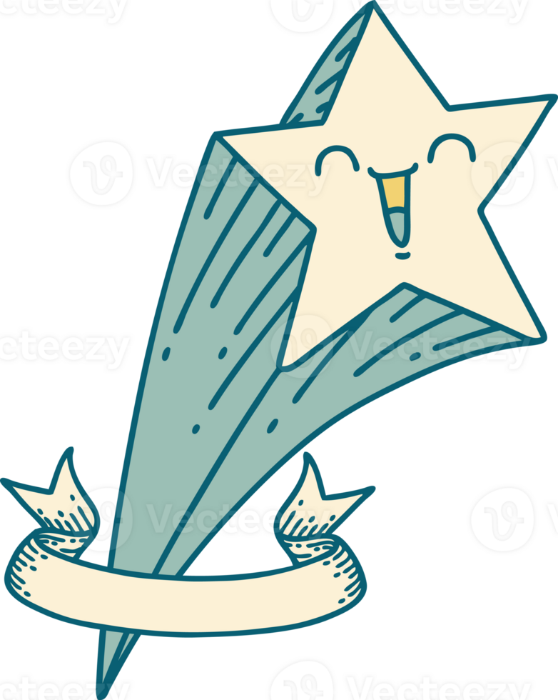 scroll banner with tattoo style shooting star png