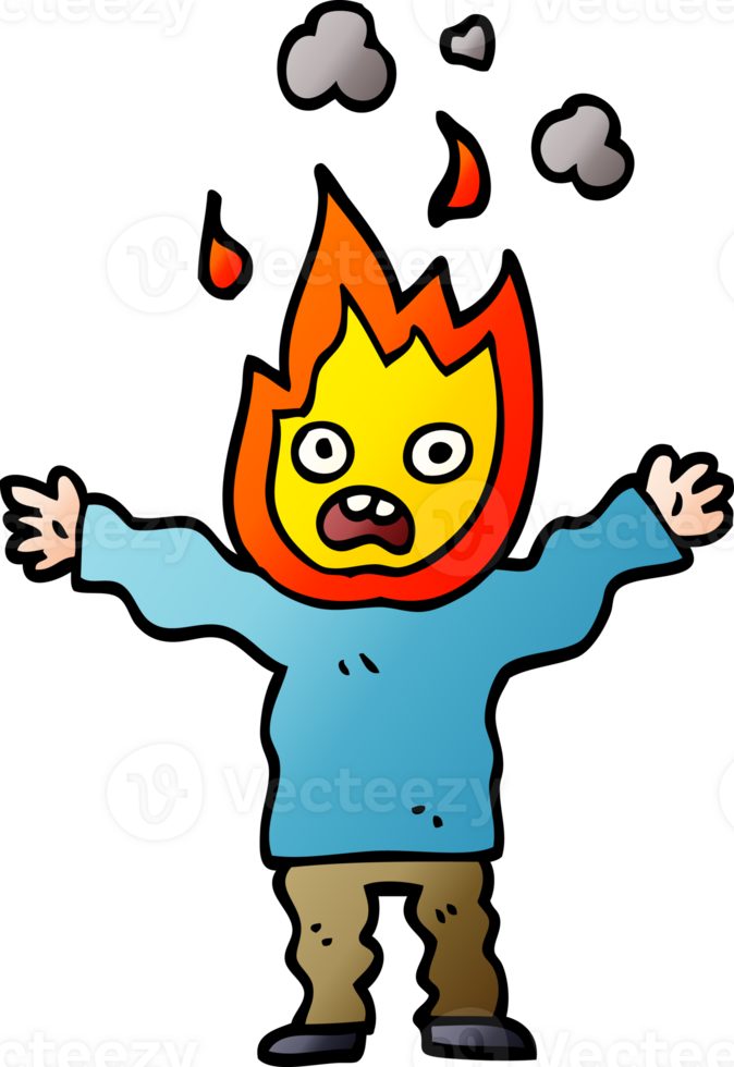 cartoon doodle man with head on fire png