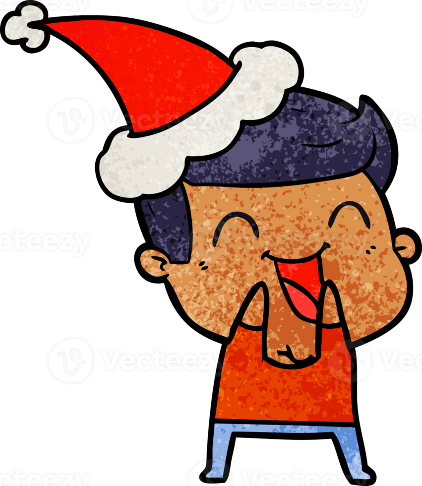 hand drawn textured cartoon of a man laughing wearing santa hat png