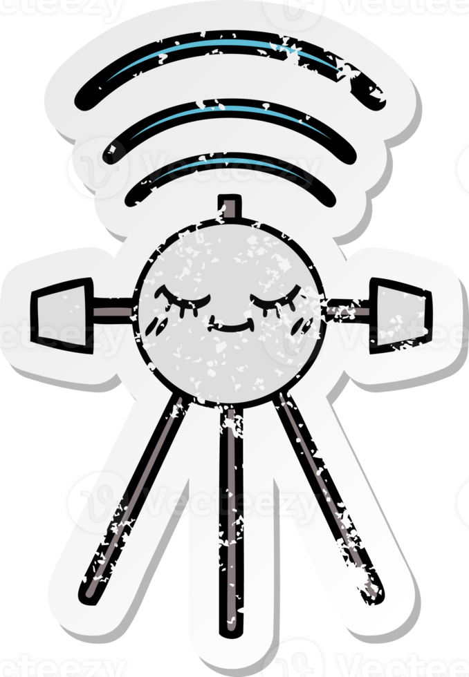 nödställda klistermärke av en söt tecknad rymdsatellit png
