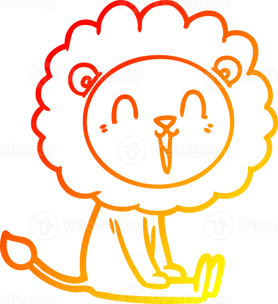 warm gradient line drawing of a laughing lion cartoon sitting png