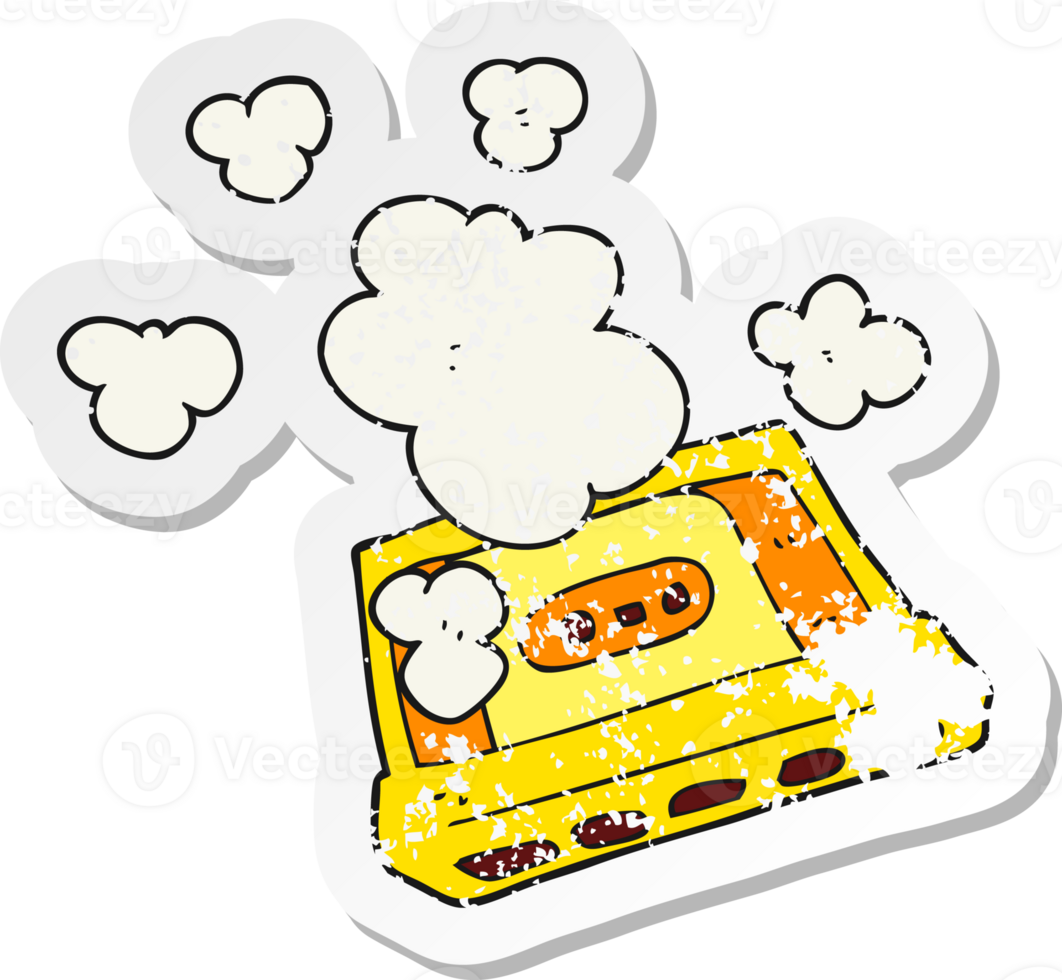 retro distressed sticker of a cartoon cassette tape png