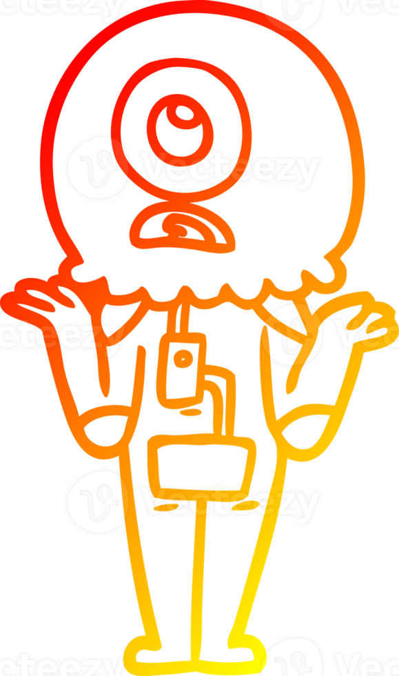 warm gradient line drawing of a cartoon cyclops alien spaceman shrugging shoulders png