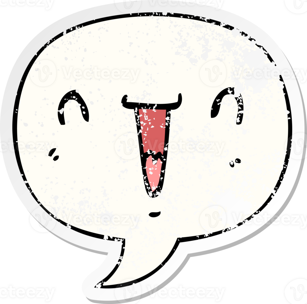 cute happy cartoon face with speech bubble distressed distressed old sticker png