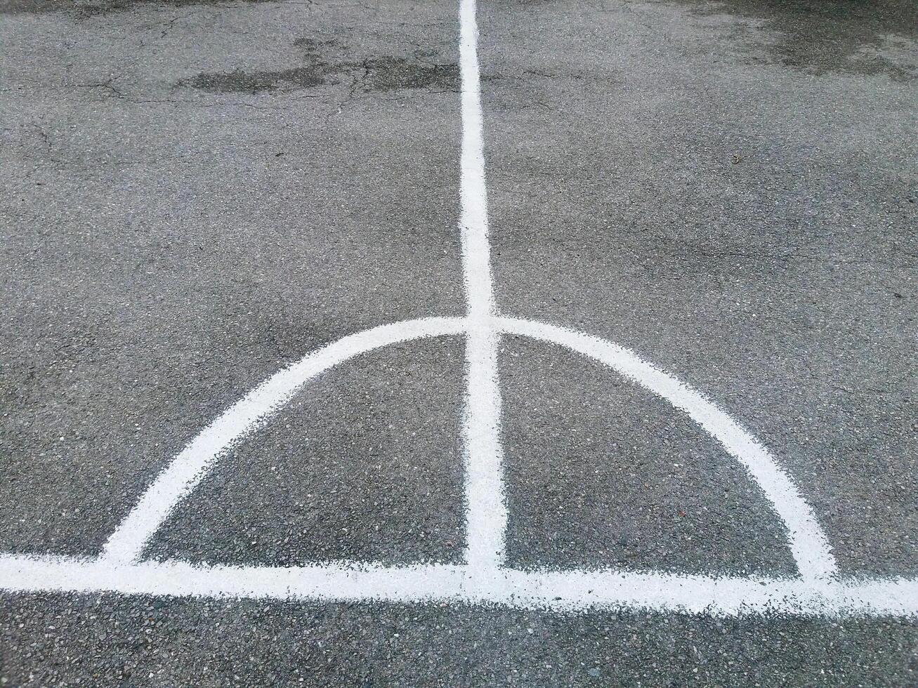 White strip and curve line on the asphalt or gray road. The human made this on the street. photo
