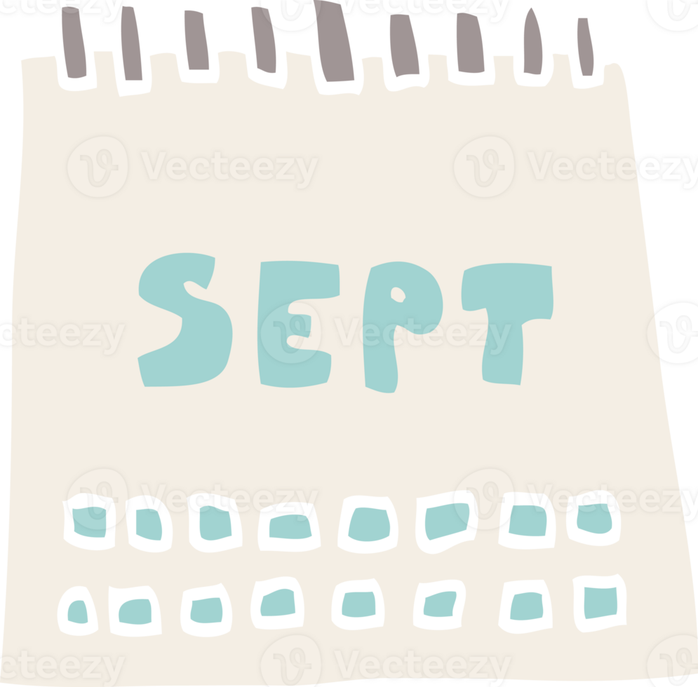cartoon doodle calendar showing month of september png