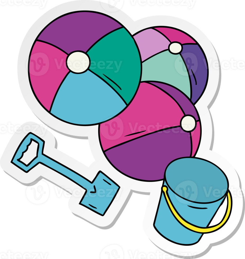 hand drawn sticker cartoon doodle beach balls with a bucket and spade png