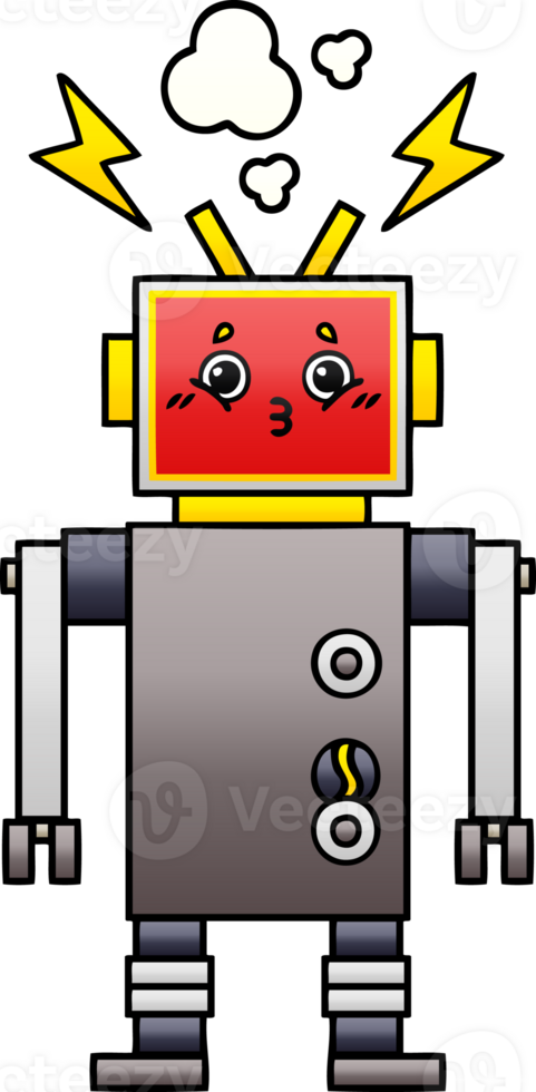 gradient shaded cartoon of a robot malfunction png