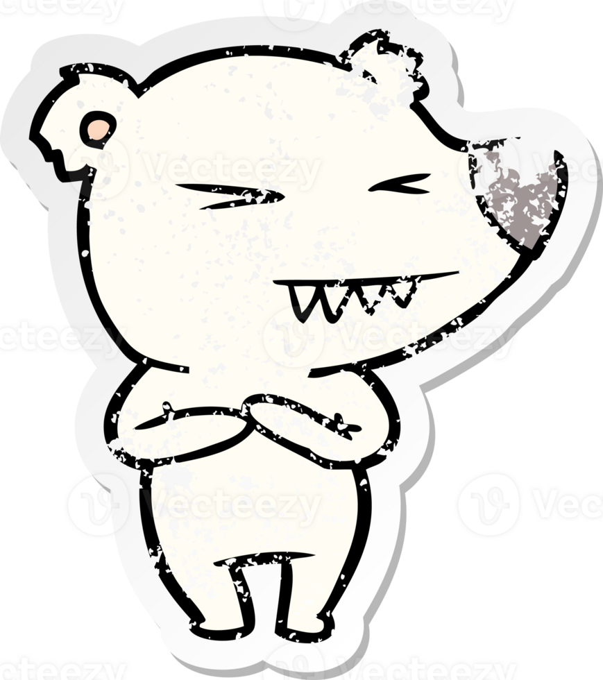 distressed sticker of a angry polar bear cartoon png