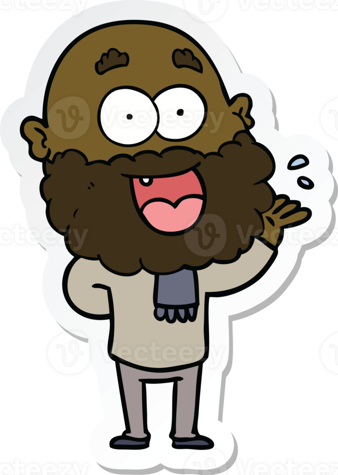 sticker of a cartoon crazy happy man with beard amazed png