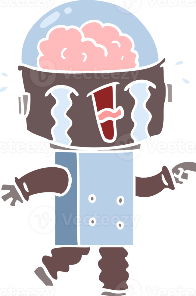flat color style cartoon crying robot pointing png