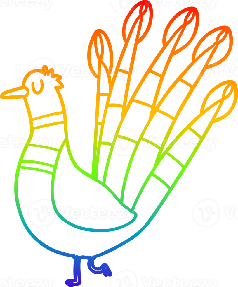 rainbow gradient line drawing of a cartoon peacock png