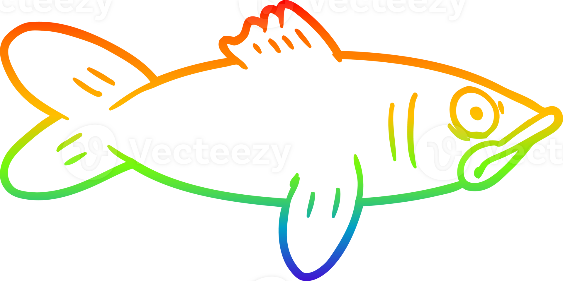 rainbow gradient line drawing of a cartoon fish png