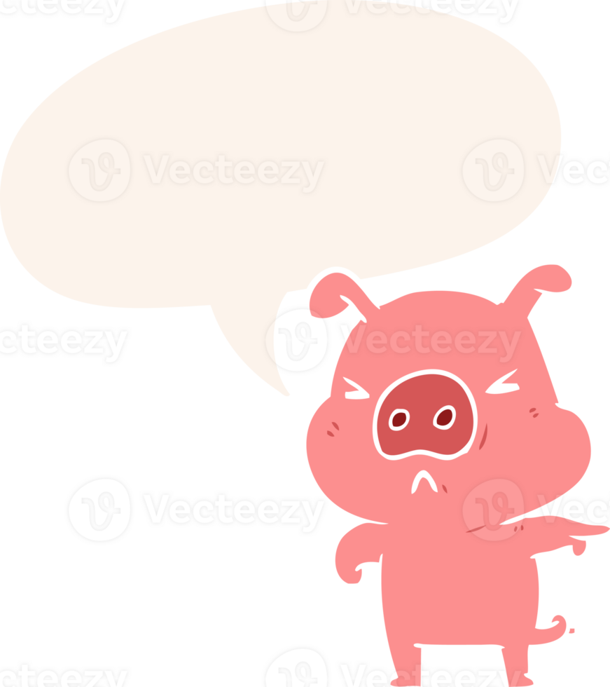cartoon angry pig pointing with speech bubble in retro style png