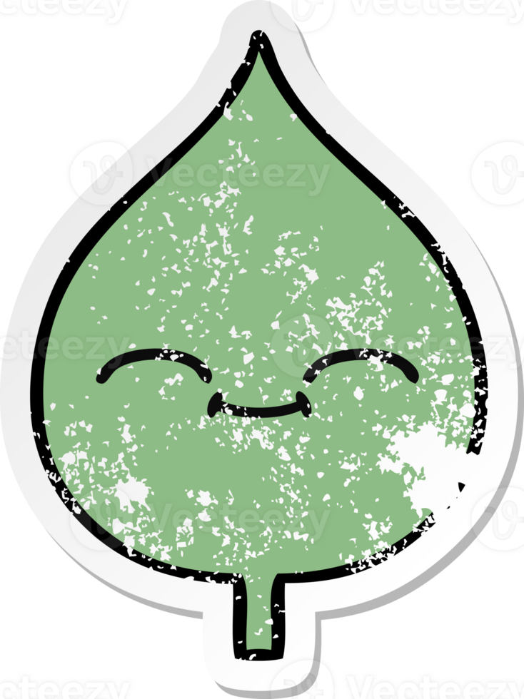 distressed sticker of a cute cartoon expressional leaf png