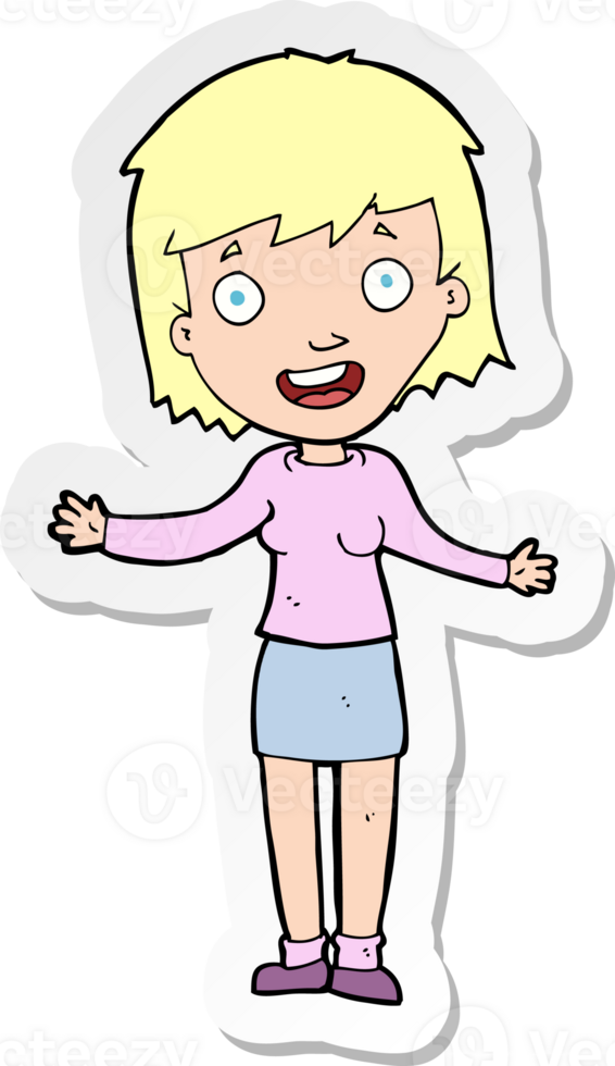 sticker of a cartoon excited woman png
