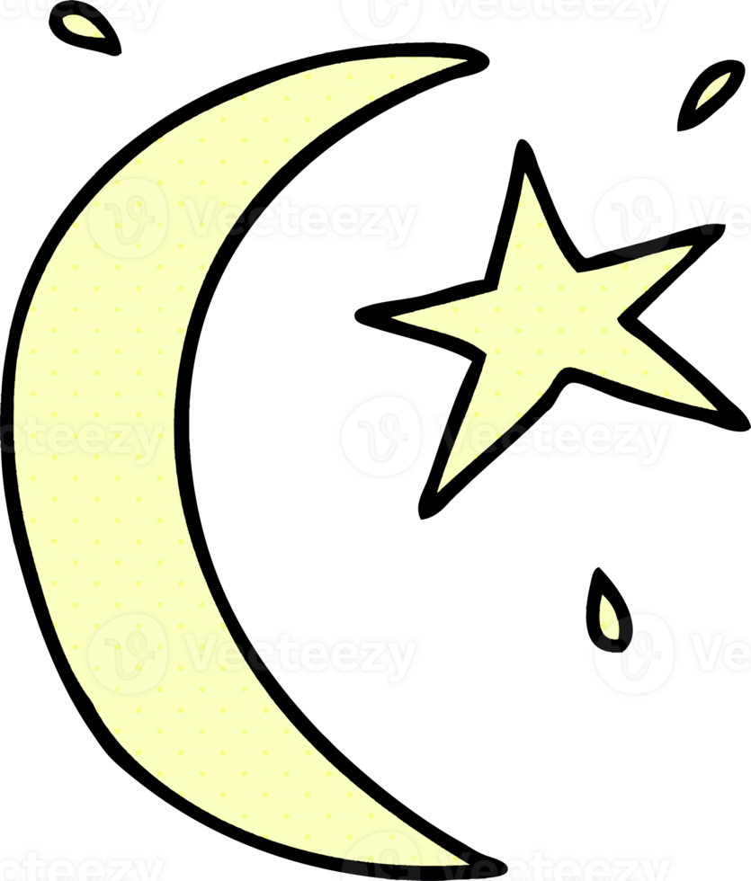 hand drawn cartoon doodle of the moon and a star png
