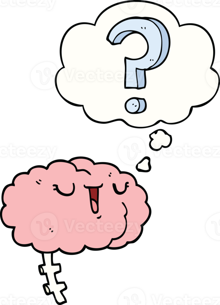 cartoon curious brain with thought bubble png