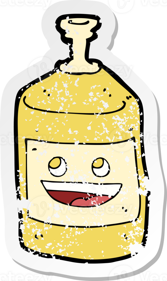 retro distressed sticker of a cartoon juice bottle png