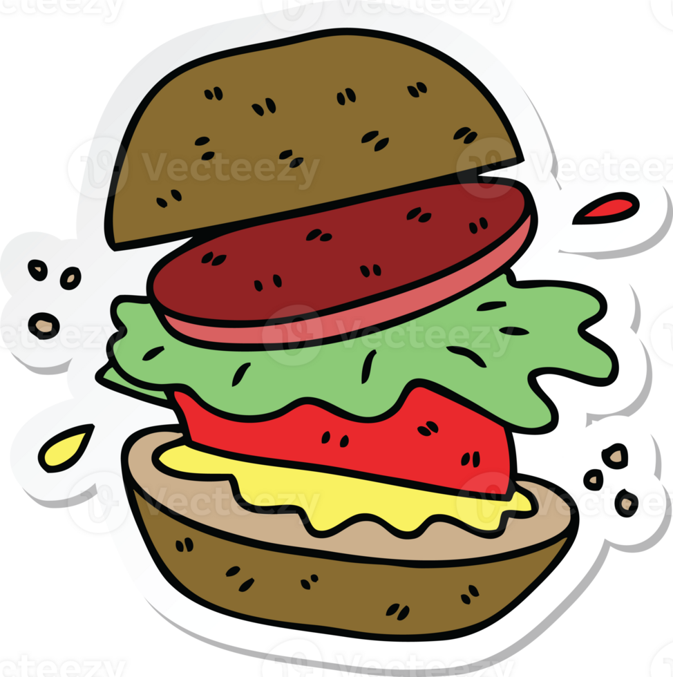 sticker of a quirky hand drawn cartoon veggie burger png