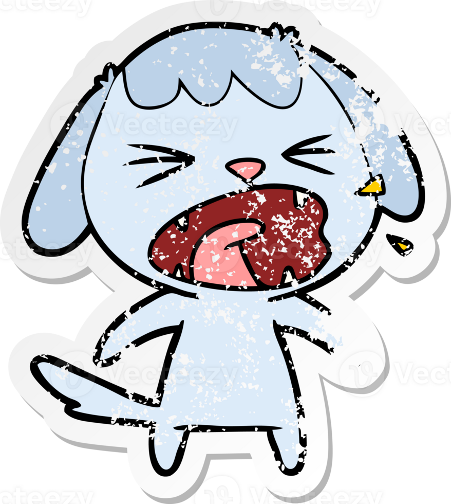 distressed sticker of a cute cartoon dog barking png