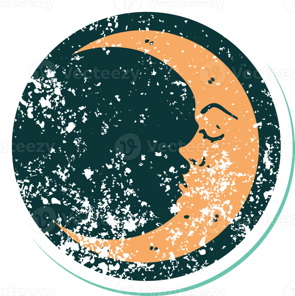 iconic distressed sticker tattoo style image of a crescent moon png