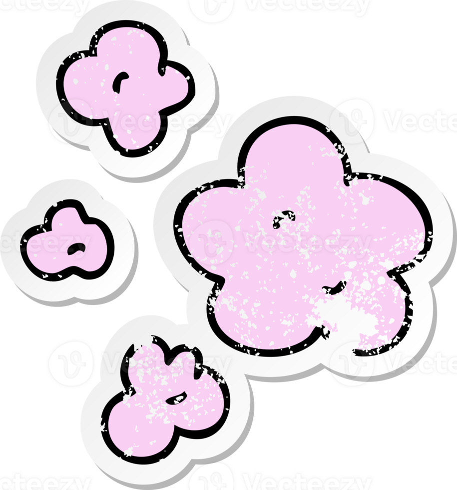 distressed sticker of a quirky hand drawn cartoon clouds png