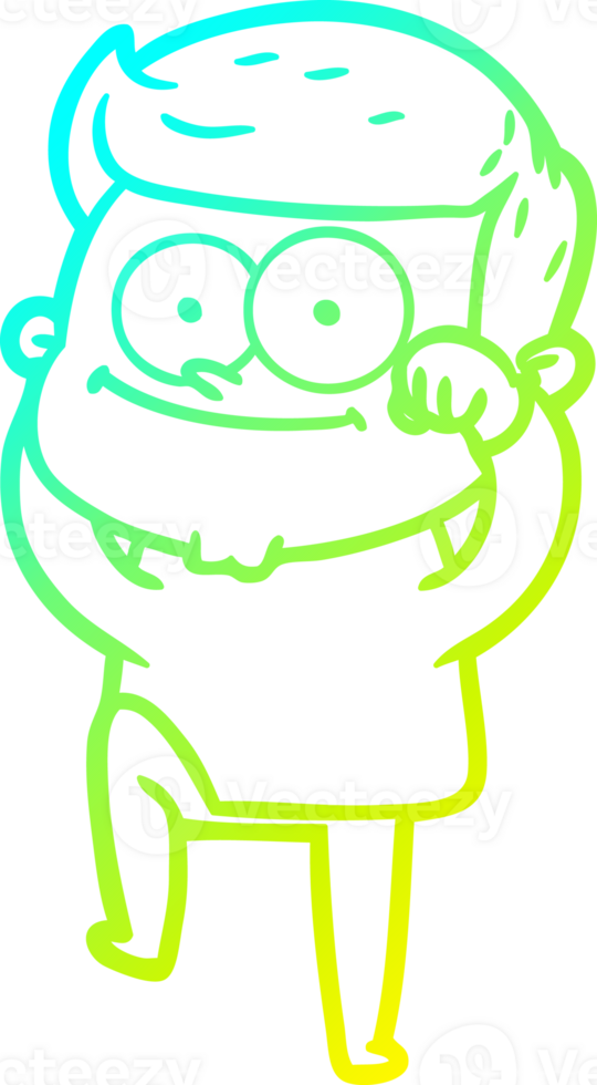cold gradient line drawing of a cartoon happy man png