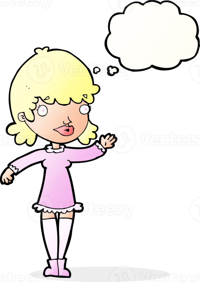 cartoon woman waving with thought bubble png