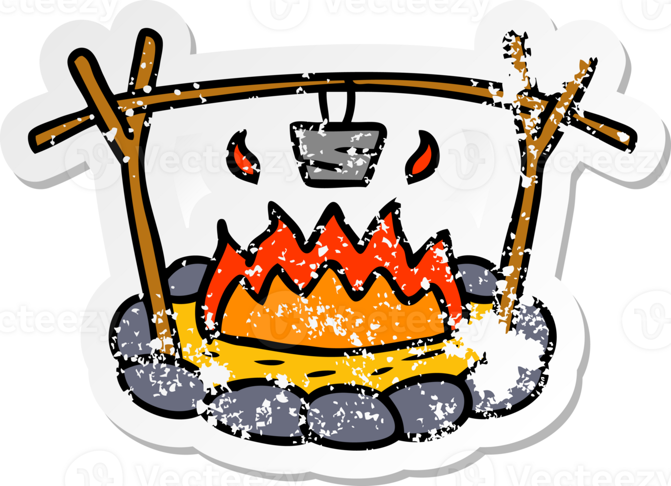 hand drawn distressed sticker cartoon doodle of a camp site png