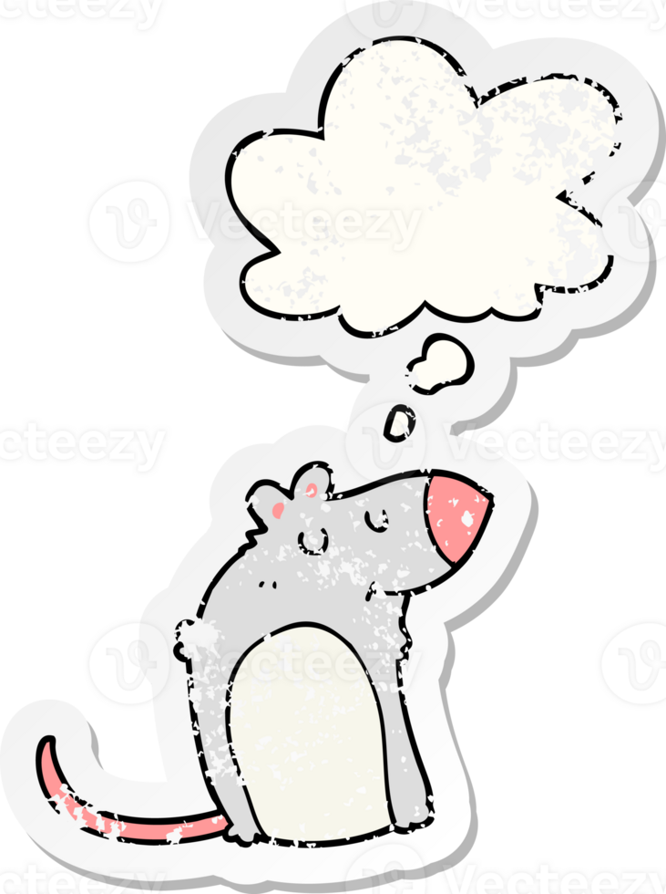 cartoon fat rat with thought bubble as a distressed worn sticker png