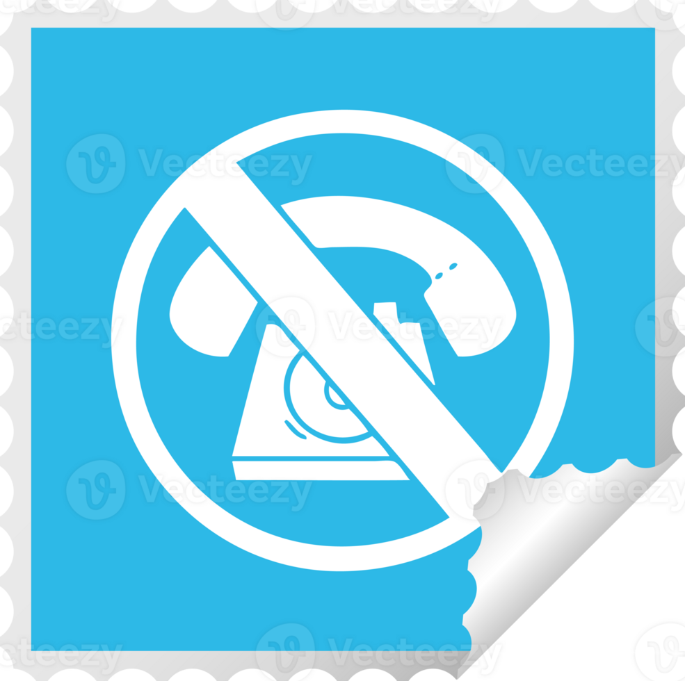 square peeling sticker cartoon of a no phones allowed sign png