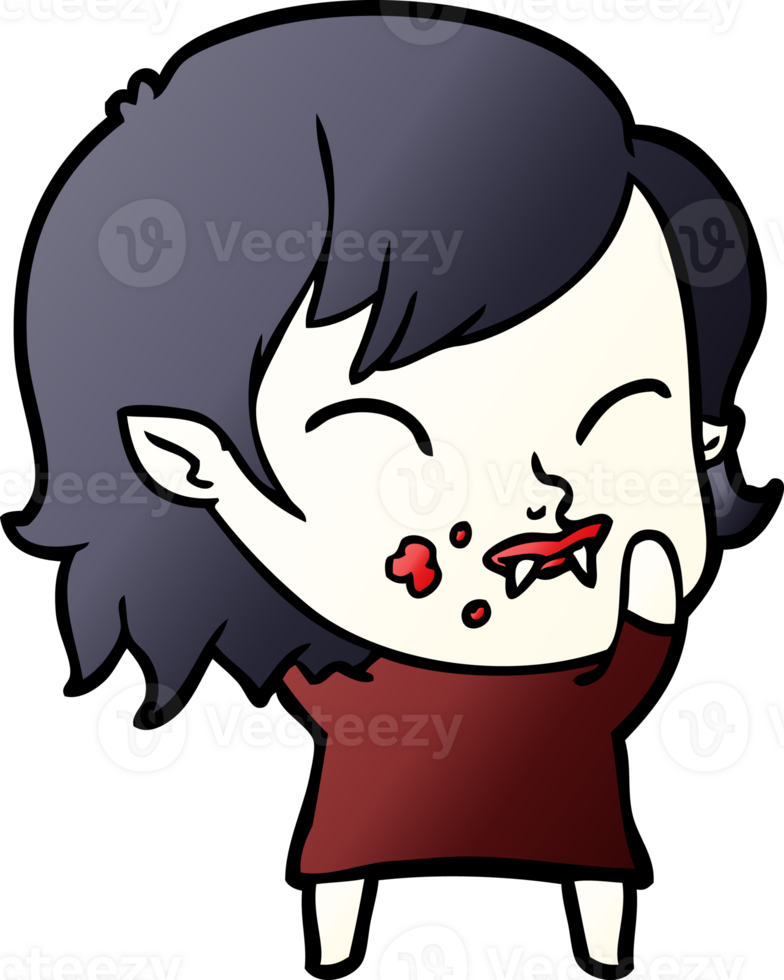 cartoon vampire girl with blood on cheek png