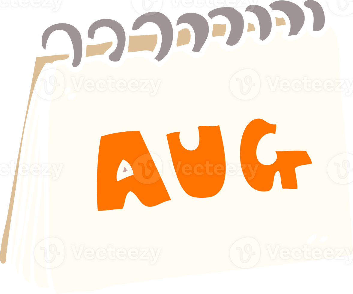 cartoon doodle calendar showing month of august png